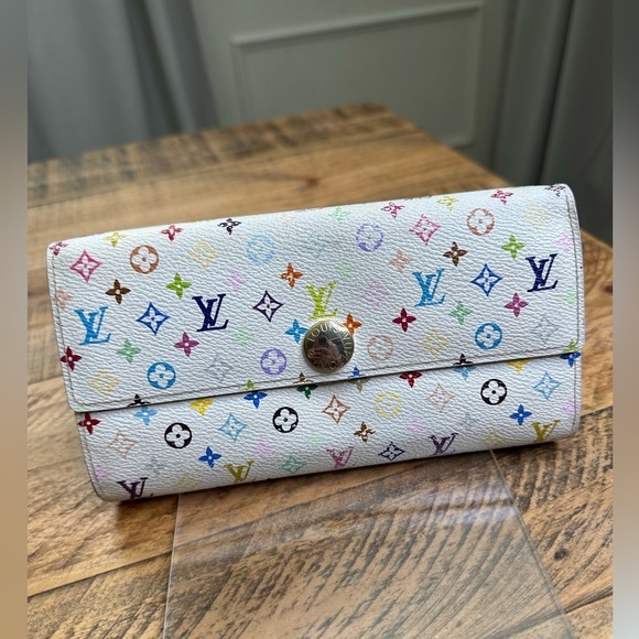 TAKASHI MURAKAMI X LOUIS VUITTON WHITE MONOGRAM MULTICOLORE‎ SARAH WALLET - Picture 1 of 16